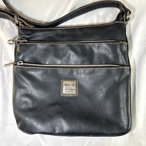Relic Black Faux Leather Crossbody Purse Silver Adjustable Strap